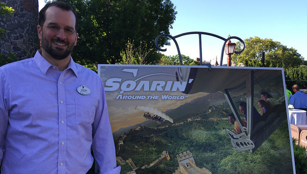 Imagineer Jason Grandt in front of images for Soarin' Around the World. Imagineer Jason Grandt in front of images for Soarin' Around the World.