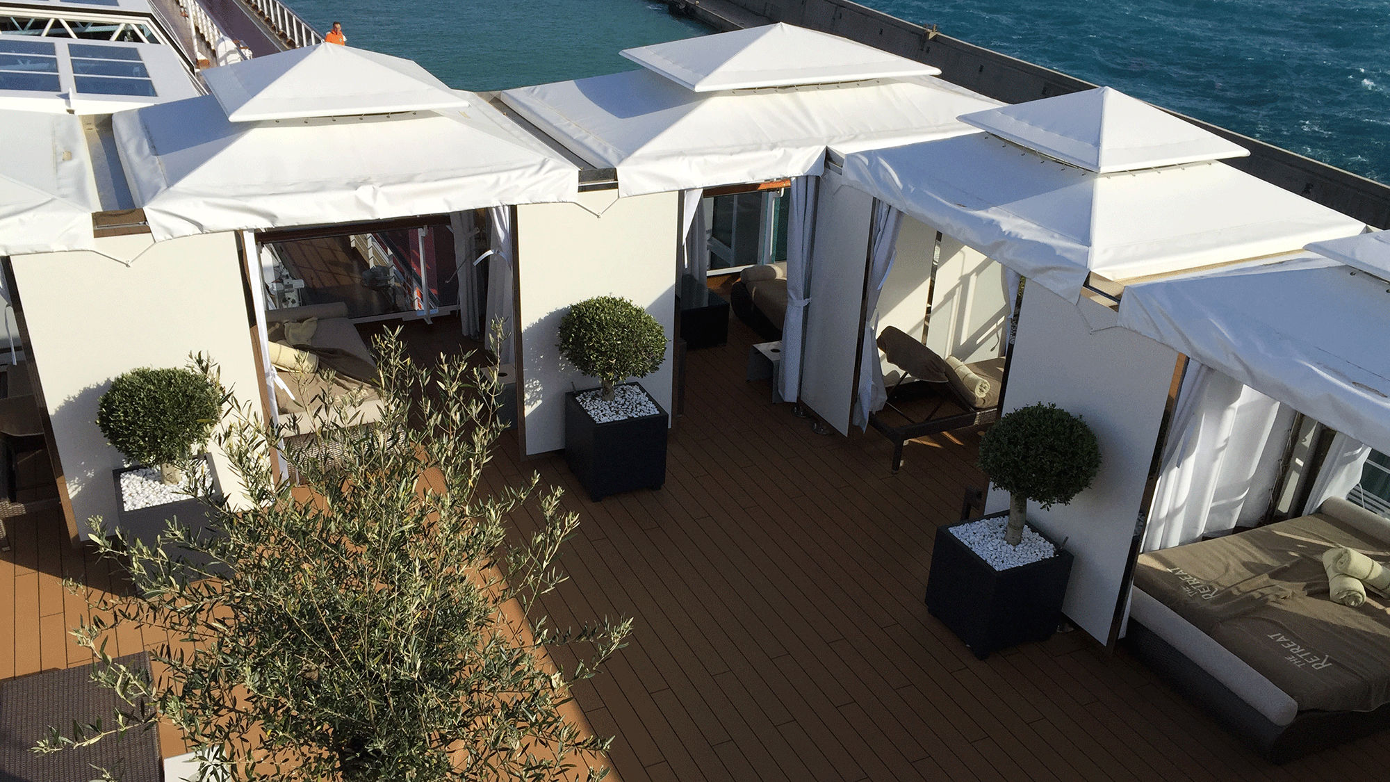The Retreat on Koningsdam is an area of for-hire cabanas with views of the ocean.