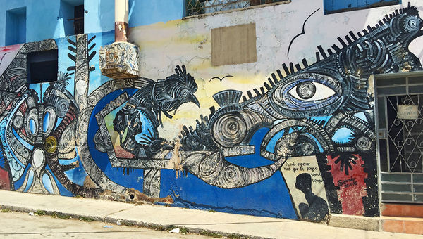 Street art on the edge of the Callejon Hamel community art project in Havana. Street art on the edge of the Callejon Hamel community art project in Havana.