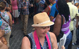 In Havana, arriving Adonia passengers walk through crowds of cheering locals outside Terminal Sierra Maestra San Francisco.