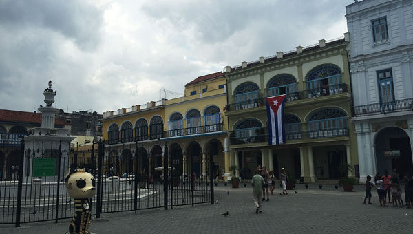 Restored buildings line Plaza Vieja, one of four plazas visited on the walking tour.
