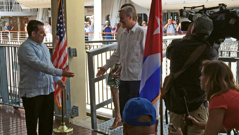 Carnival Corp. general counsel Arnaldo Perez, a native Cuban, was the first nonmedia passenger to disembark in Havana.