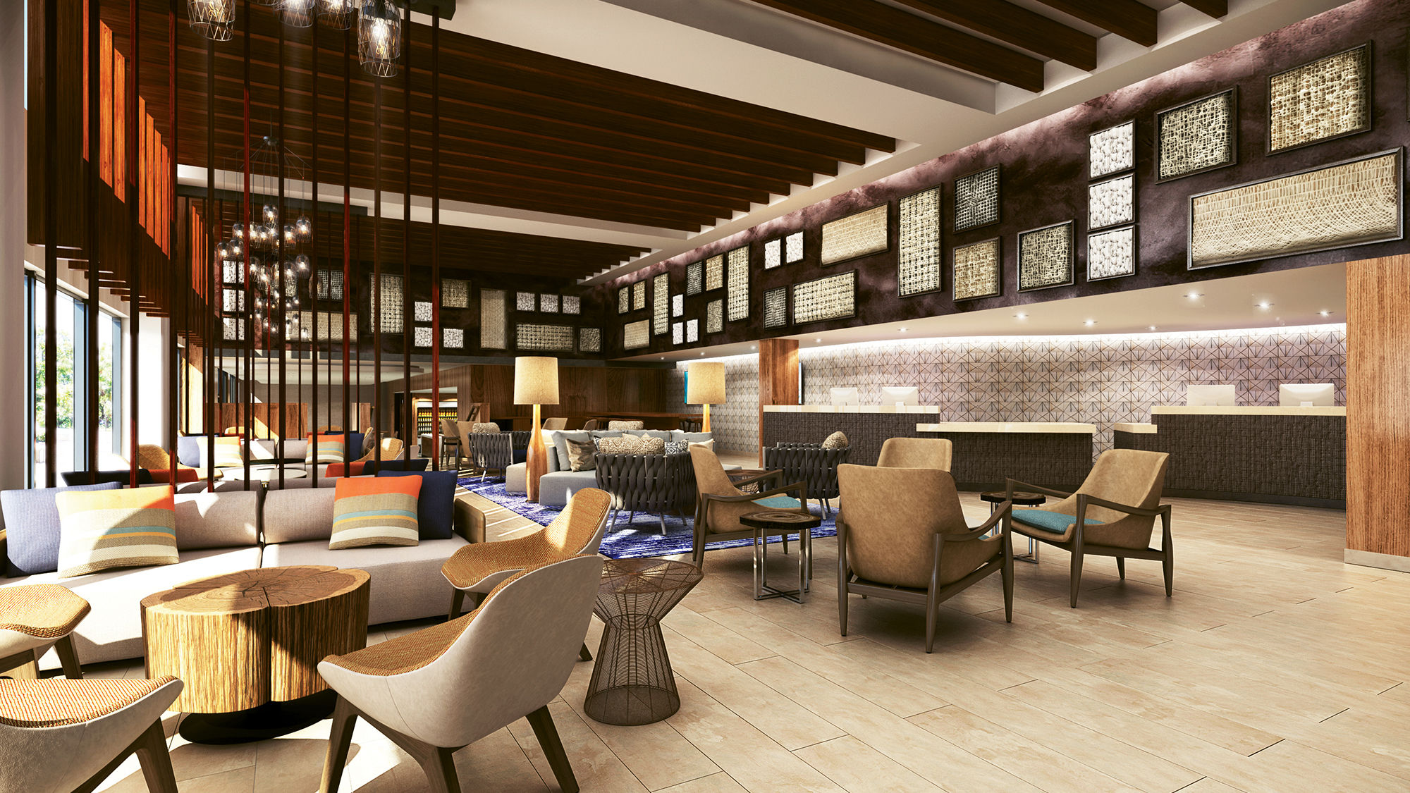 The lobby of the Hilton Garden Inn Waikiki Beach.