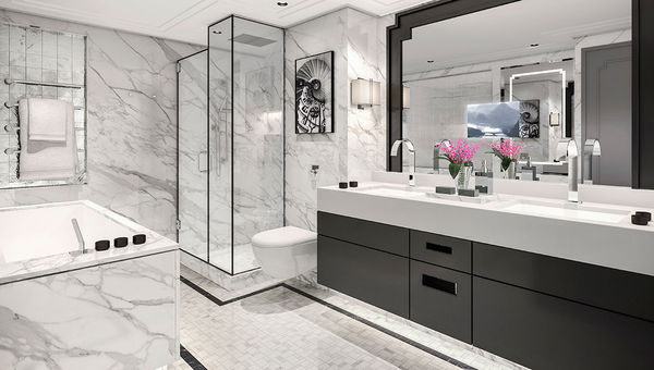 The bathroom inside the sprawling 883-square-foot Crystal suite.