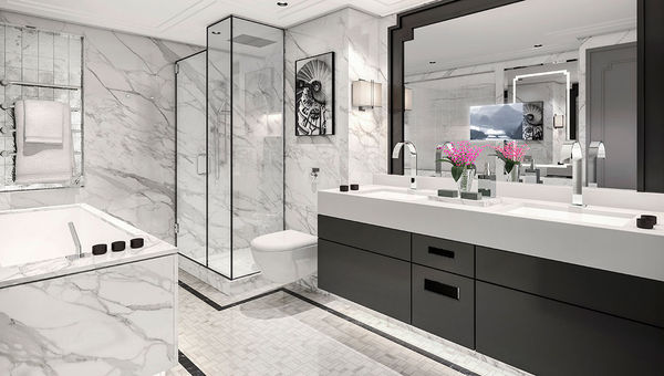 The bathroom inside the sprawling 883-square-foot Crystal suite. The bathroom inside the sprawling 883-square-foot Crystal suite.