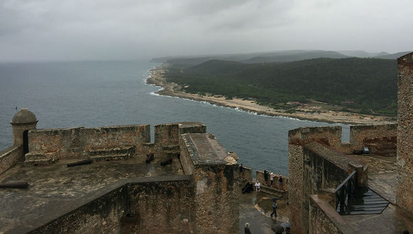 A view over the Caribbean and Santiago Bay from the Morro castles, which guards the mouth of the bay. A view over the Caribbean and Santiago Bay from the Morro castles, which guards the mouth of the bay.