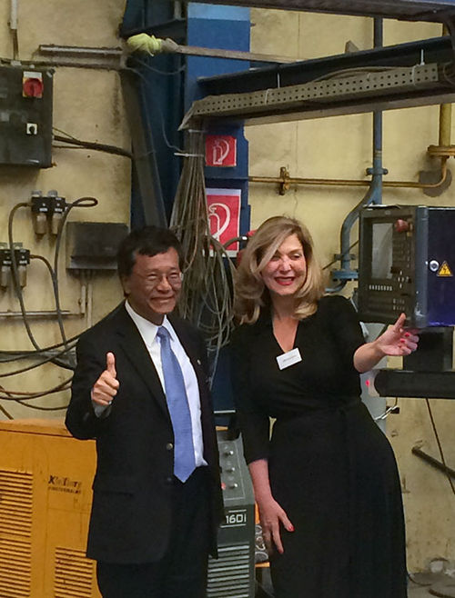 Genting Hong Kong CEO Tan Sri Lim Kok Thay and Crystal Cruises CEO Edie Rodriguez celebrate the initial steel-cutting for the first new Crystal river ship on Monday. Genting Hong Kong CEO Tan Sri Lim Kok Thay and Crystal Cruises CEO Edie Rodriguez celebrate the initial steel-cutting for the first new Crystal river ship on Monday.