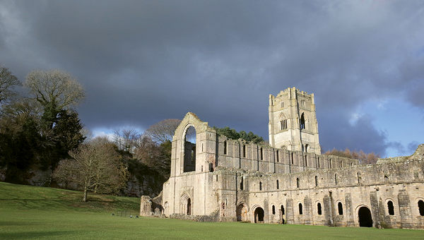 The ruins of Fountains Abbey, a Cistercian abbey shuttered by Henry VIII more than 450 years ago.