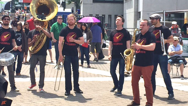 An impromptu jazz performance on the street. An impromptu jazz performance on the street.