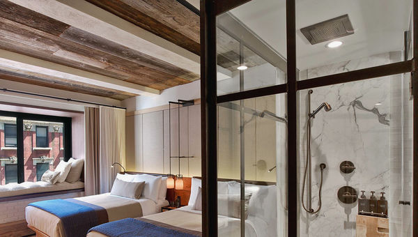 A guestroom at the 1 Hotel Central Park in New York.
