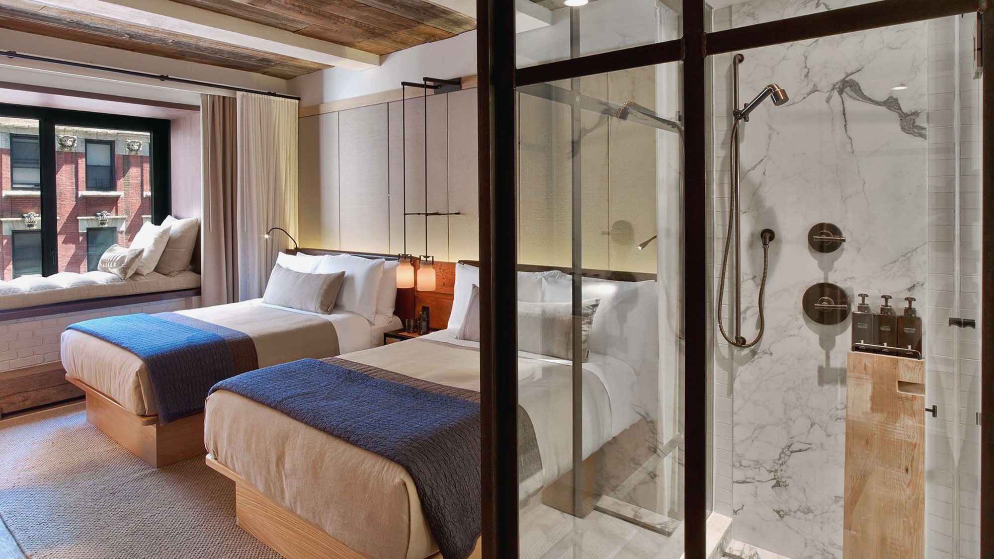 A guestroom at the 1 Hotel Central Park in New York.
