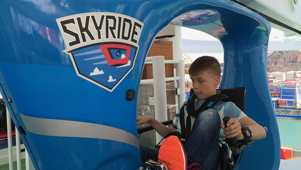 Ben Kolbel, 10, gets ready for his trip on SkyRide.