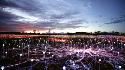 The “Field of Light” landscape, created by Bruce Munro in Uluru, the spiritual heart of Australia.
