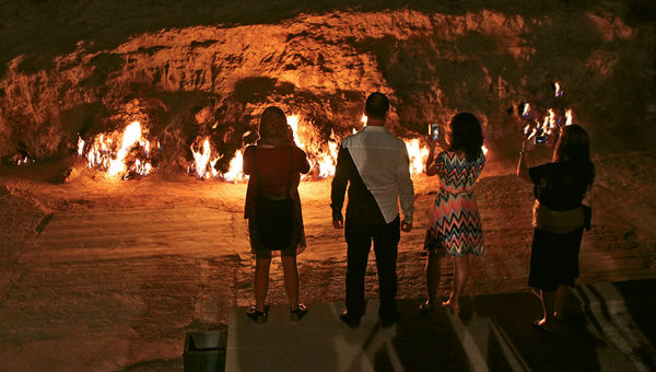 Yanardag is a site on the outskirts of Baku, an endlessly burning fire fueled by natural gas escaping from underground.