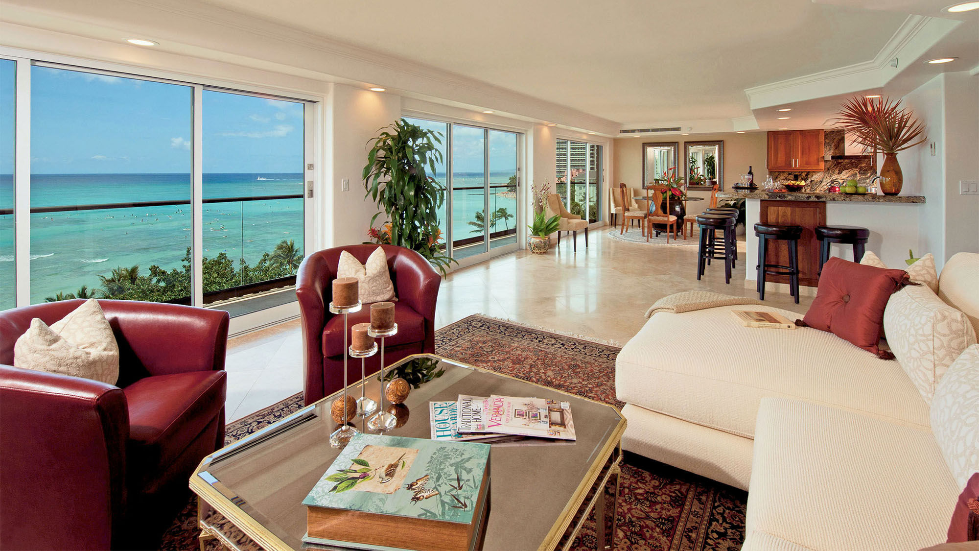 Penthouse accommodations at the Aston Waikiki Beachside Hotel.