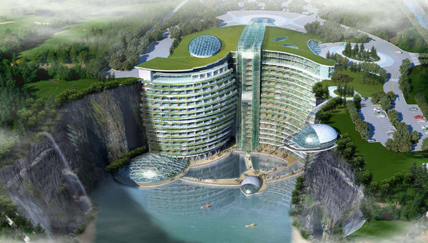 A rendering of the InterContinental Songjiang, a property currently under construction in the Songjiang District of Shanghai in an abandoned quarry. A rendering of the InterContinental Songjiang, a property currently under construction in the Songjiang District of Shanghai in an abandoned quarry.