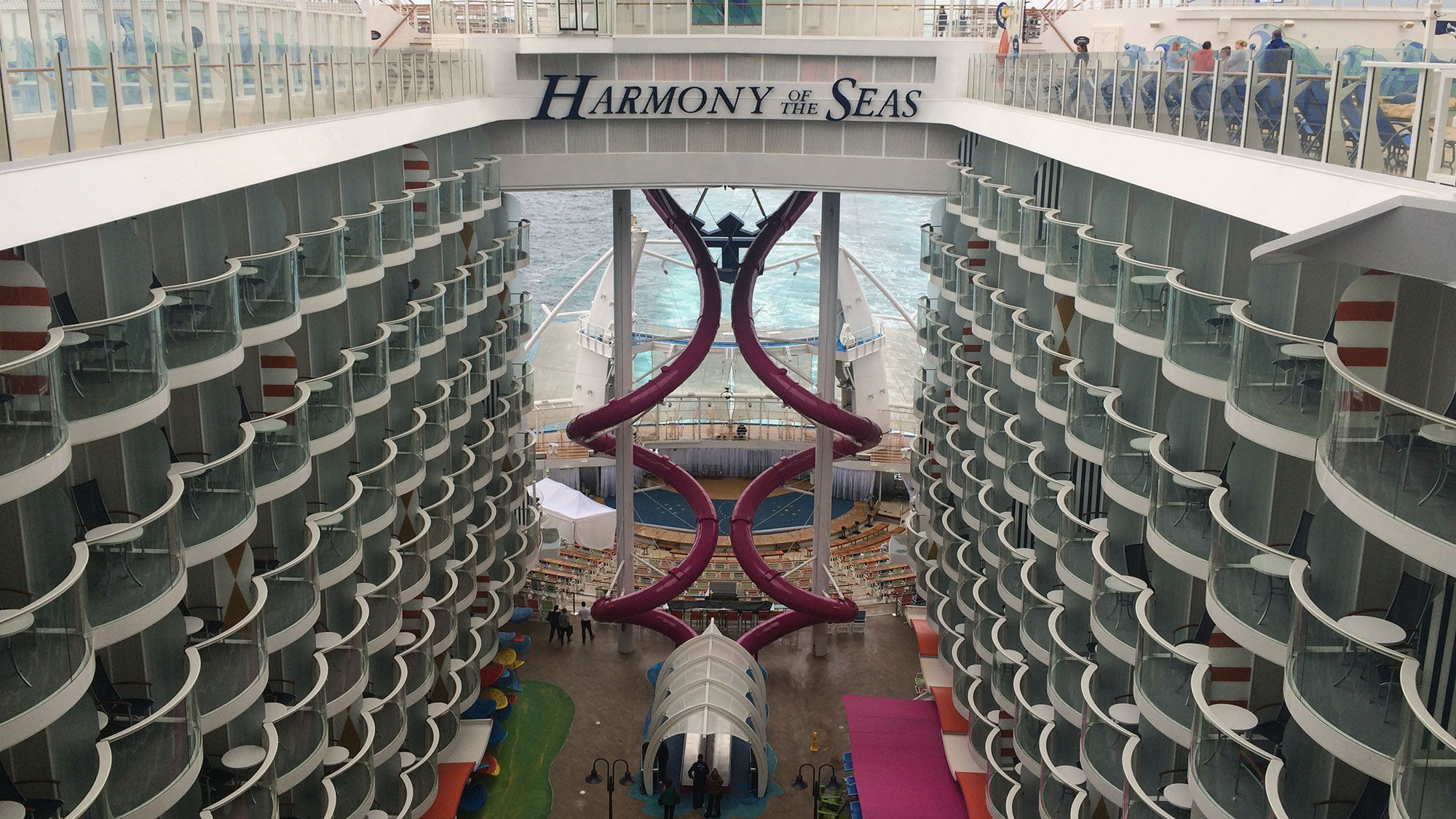 The Abyss towers over the Boardwalk neighborhood on Harmony of the Seas.
