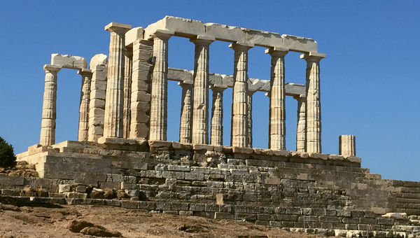 The Temple of Poseidon at Cape Sounion looks like the Parthenon but is much less crowded.