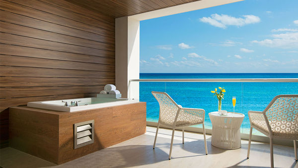 A guestroom terrace at the Breathless Riviera Cancun. A guestroom terrace at the Breathless Riviera Cancun.