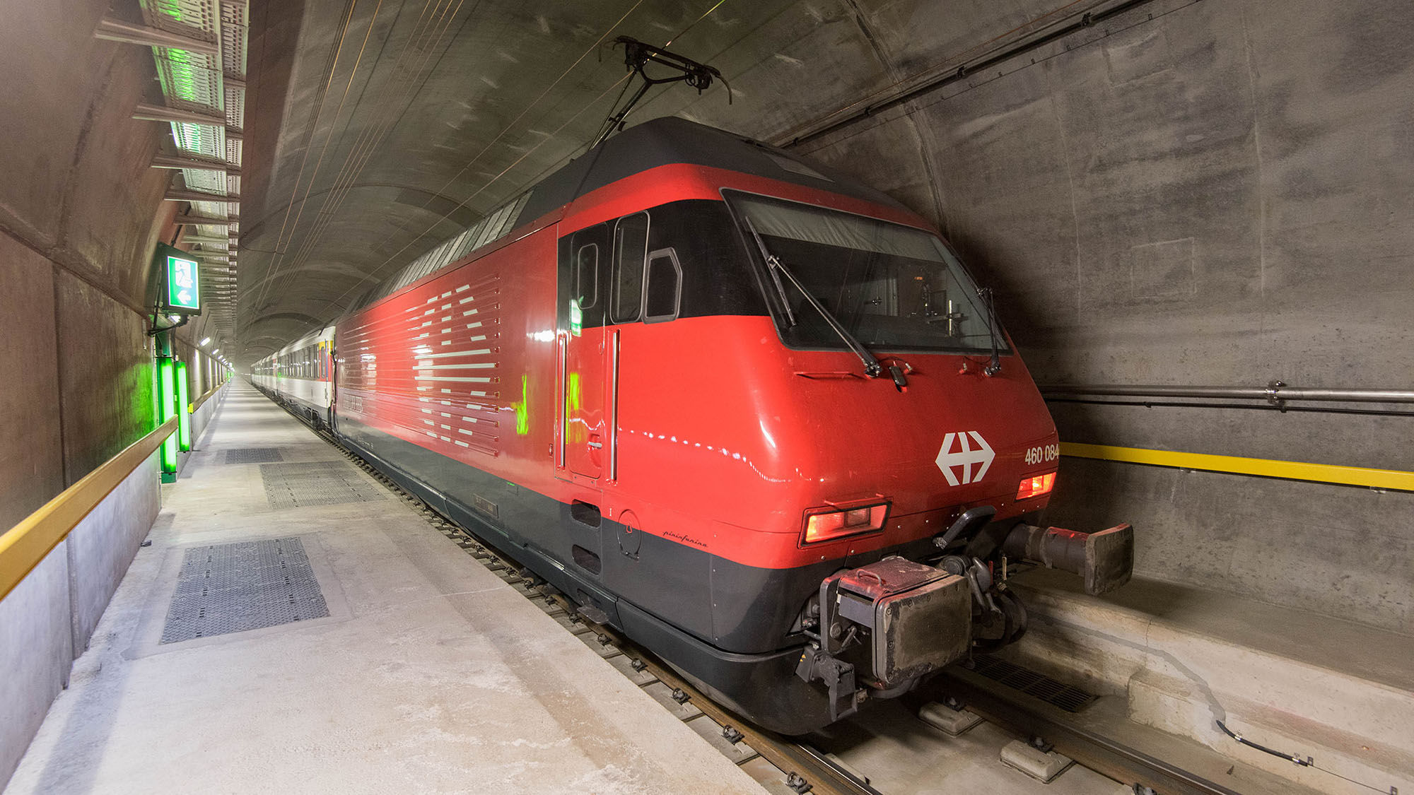 The tunnel connects the towns of Erstfeld and Bodio, traveling more than 7,500 feet below ground within the Saint-Gotthard Massif mountain range in the Alps.