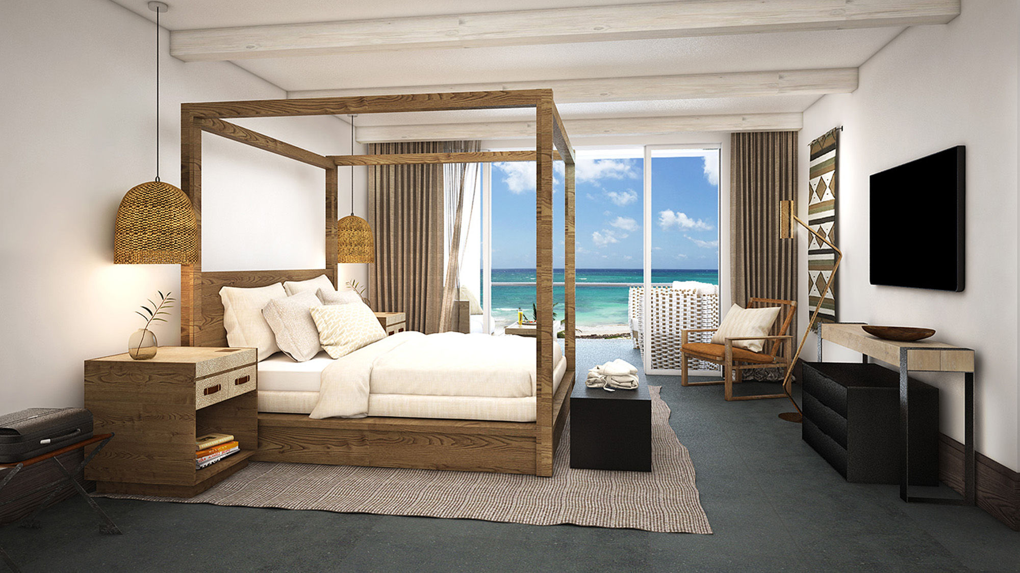 A rendering of an Unico guestroom.