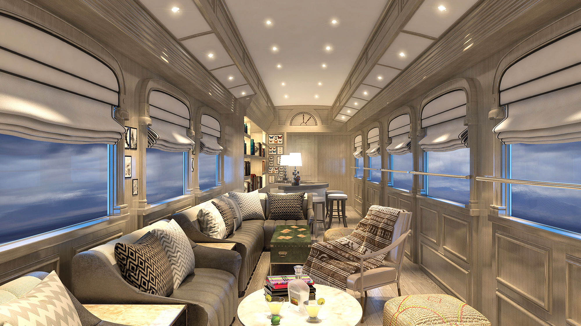 A rendering of the interior of a Belmond Andean Explorer rail car.