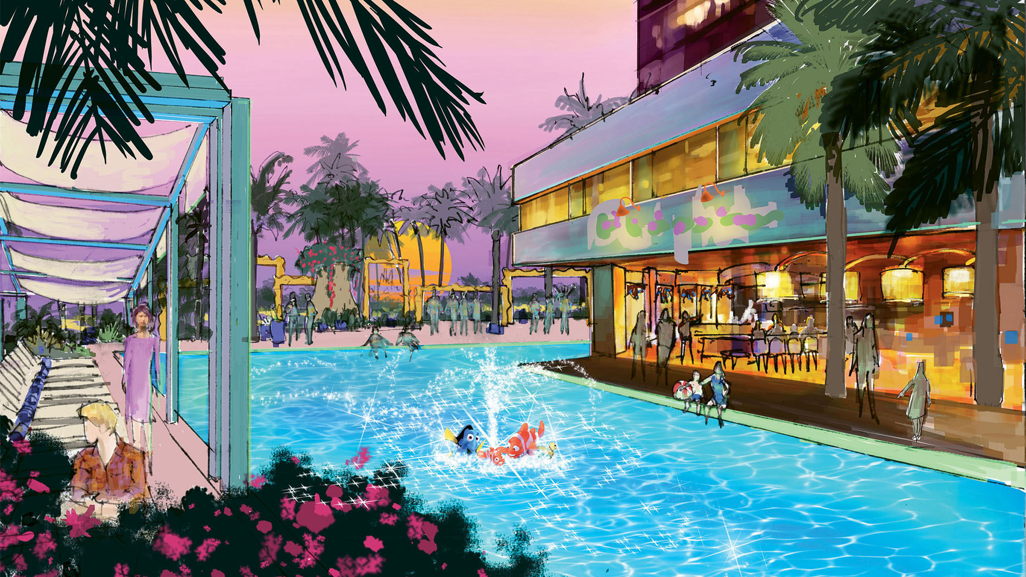 A rendering of the pool at Disneyland's first new hotel in almost two decades.