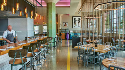 The bar at Mary Eddy’s Kitchen x Lounge at the 21c Museum Hotel Oklahoma City.