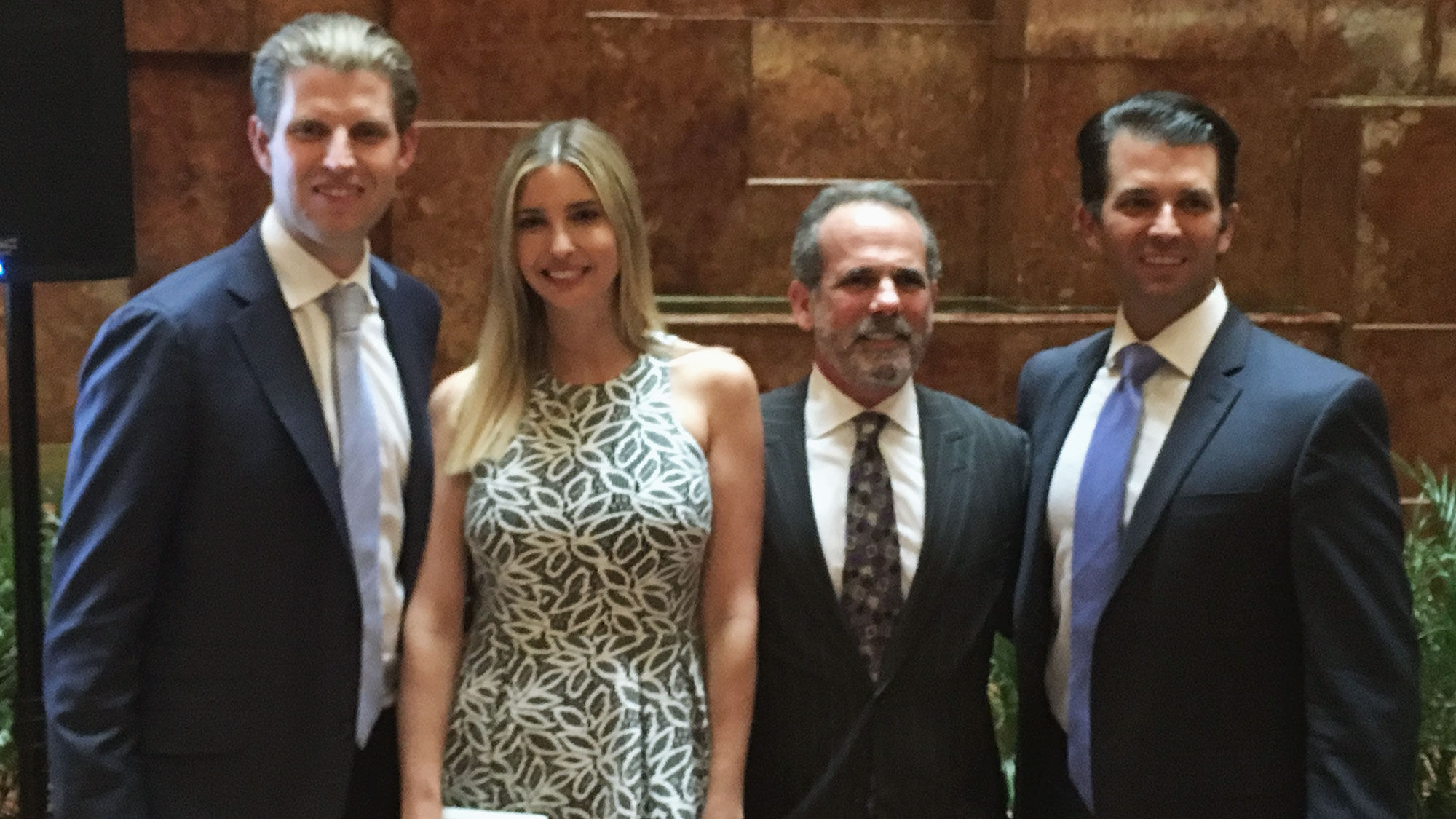 At the June 6 announcement regarding a new lifestyle hotel brand were Trump Hotels CEO Eric Danziger flanked by Trump Organization executive vice presidents, Eric and Ivanka Trump on the left and Donald Trump Jr. on the right.