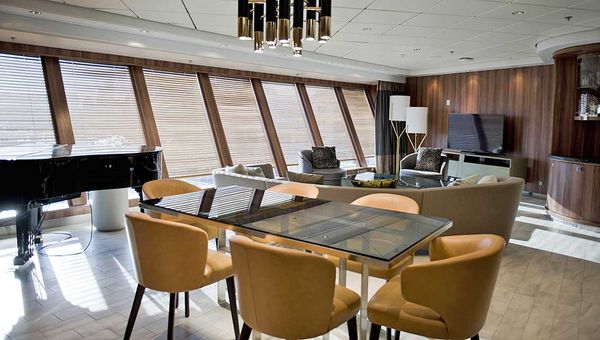 The interior of a redone Garden Villa suite on the Norwegian Dawn.