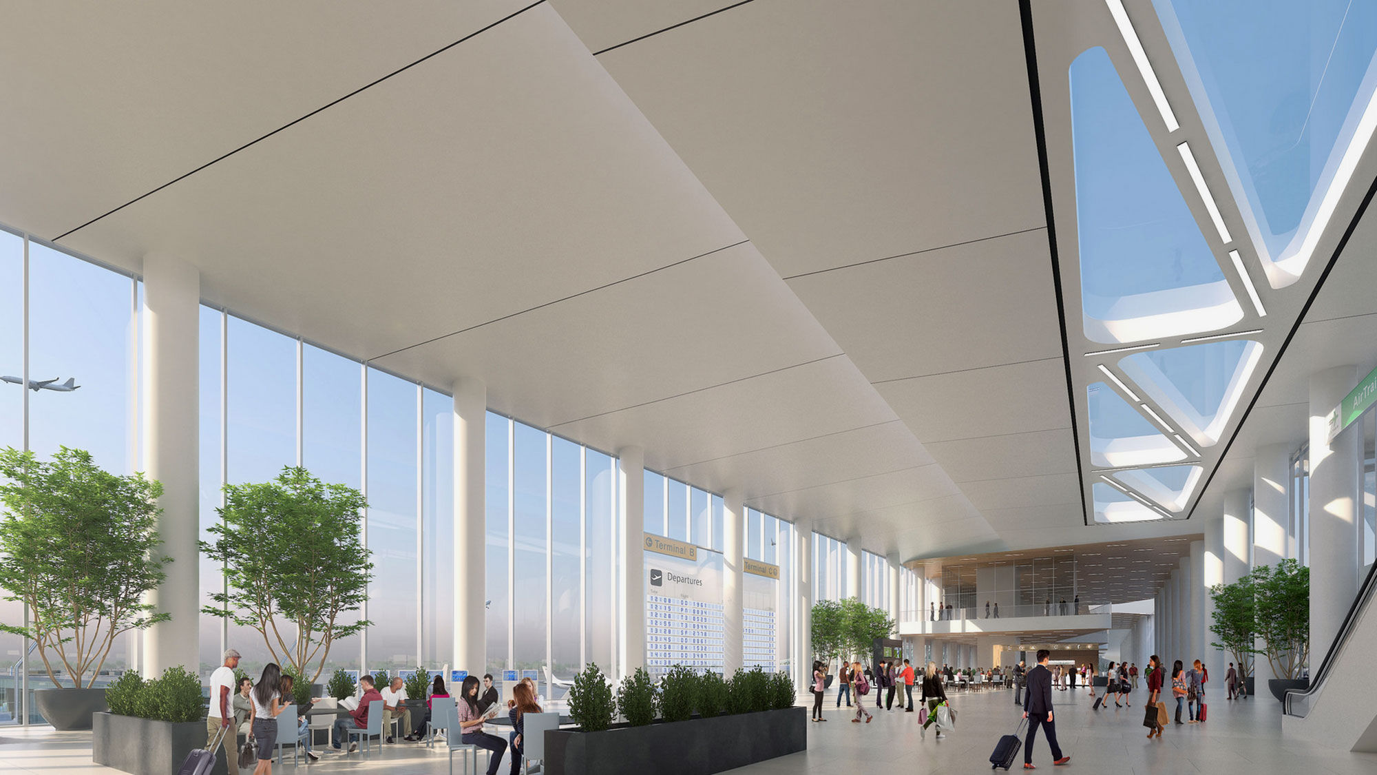 A rendering of the new central hall at LaGuardia.