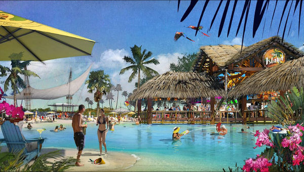 A rendering of a pool area at Margaritaville Resort Orlando.