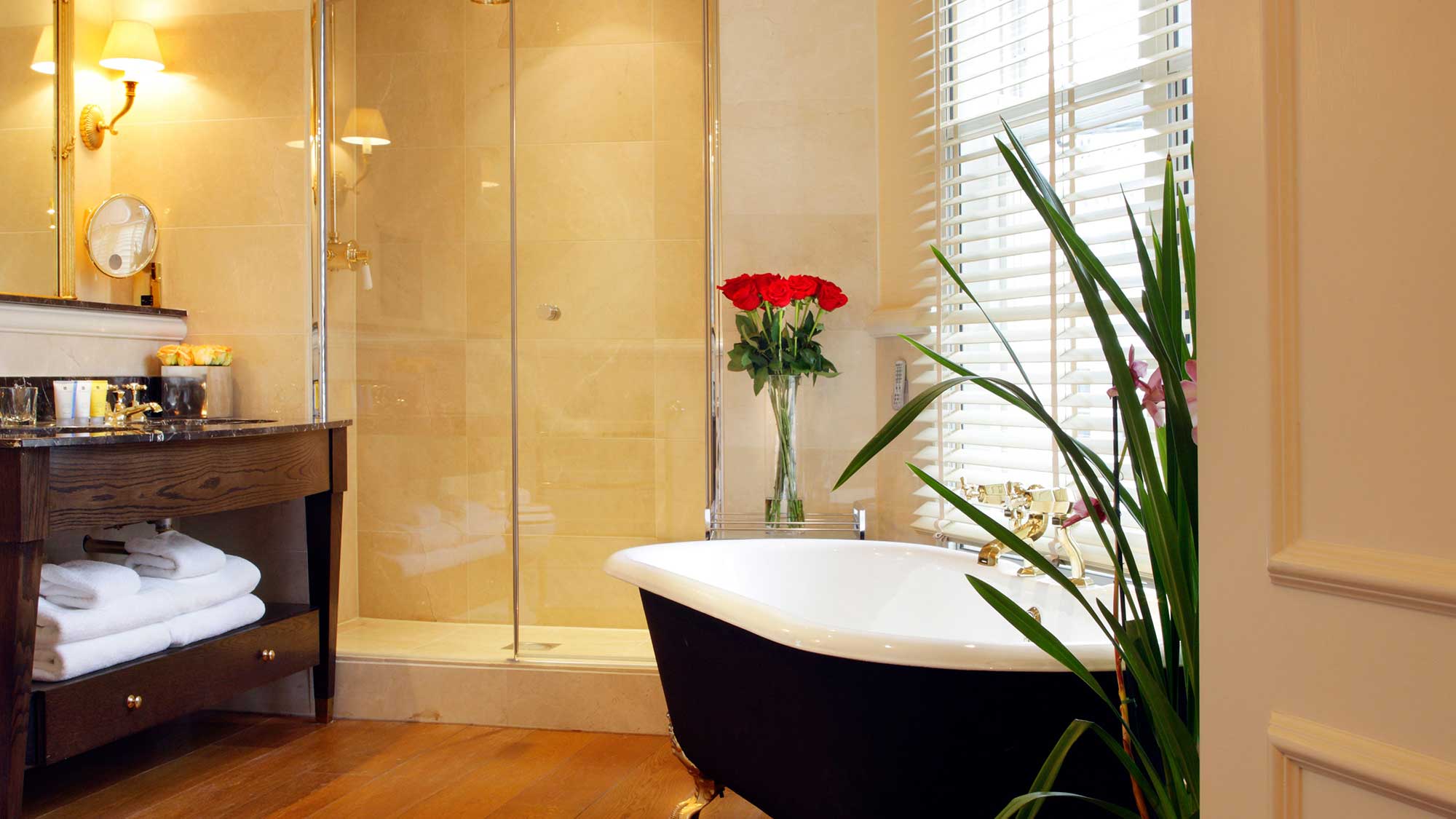 The bathroom of a Brompton Suite at the Kensington in London.