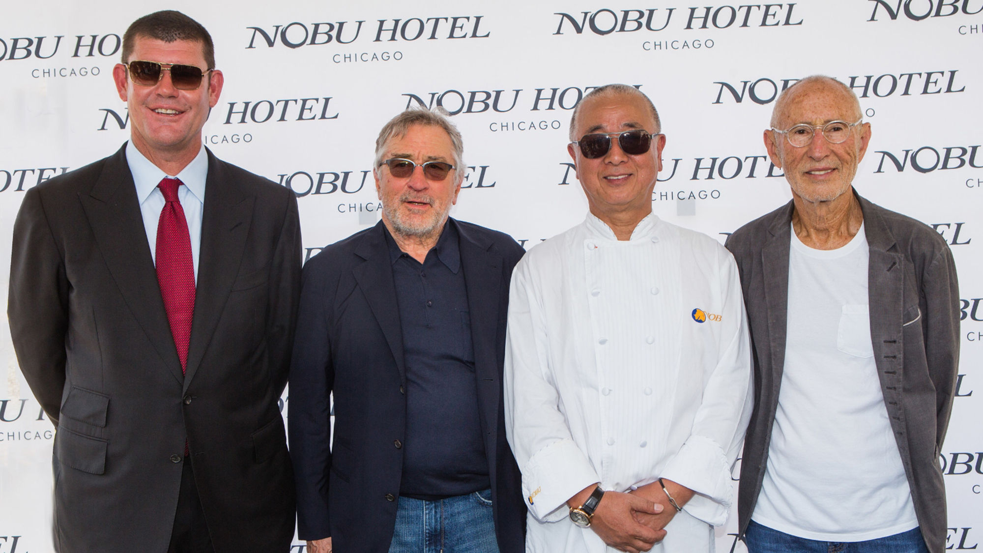 From left, Nobu Hospitality investor James Packer with owners Robert De Niro, Nobu Matsuhisa and Meir Teper at the groundbreaking ceremony for Nobu Chicago.