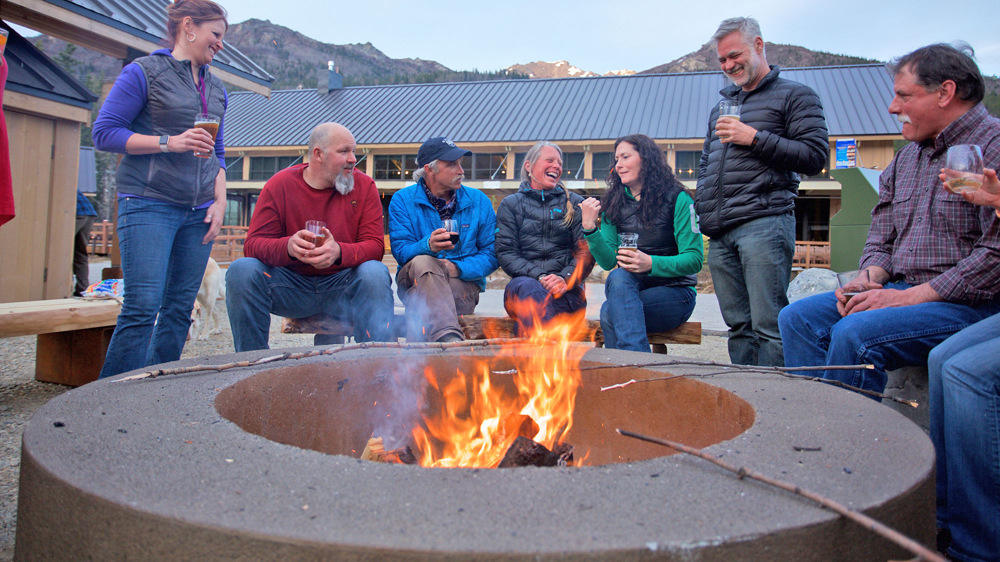 The restaurant at Denali Square has a deck with fire pits for those guests wanting to dine outdoors.