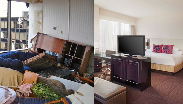 The Hyatt Regency New Orleans is an example of a hotel that was able to recover after a natural disaster. The Regency closed in December 2005 after it was damaged by Hurricane Katrina, left. It was shuttered until a $285 million renovation, right, enabled it to reopen in 2011. The Hyatt Regency New Orleans is an example of a hotel that was able to recover after a natural disaster. The Regency closed in December 2005 after it was damaged by Hurricane Katrina, left. It was shuttered until a $285 million renovation, right, enabled it to reopen in 2011.