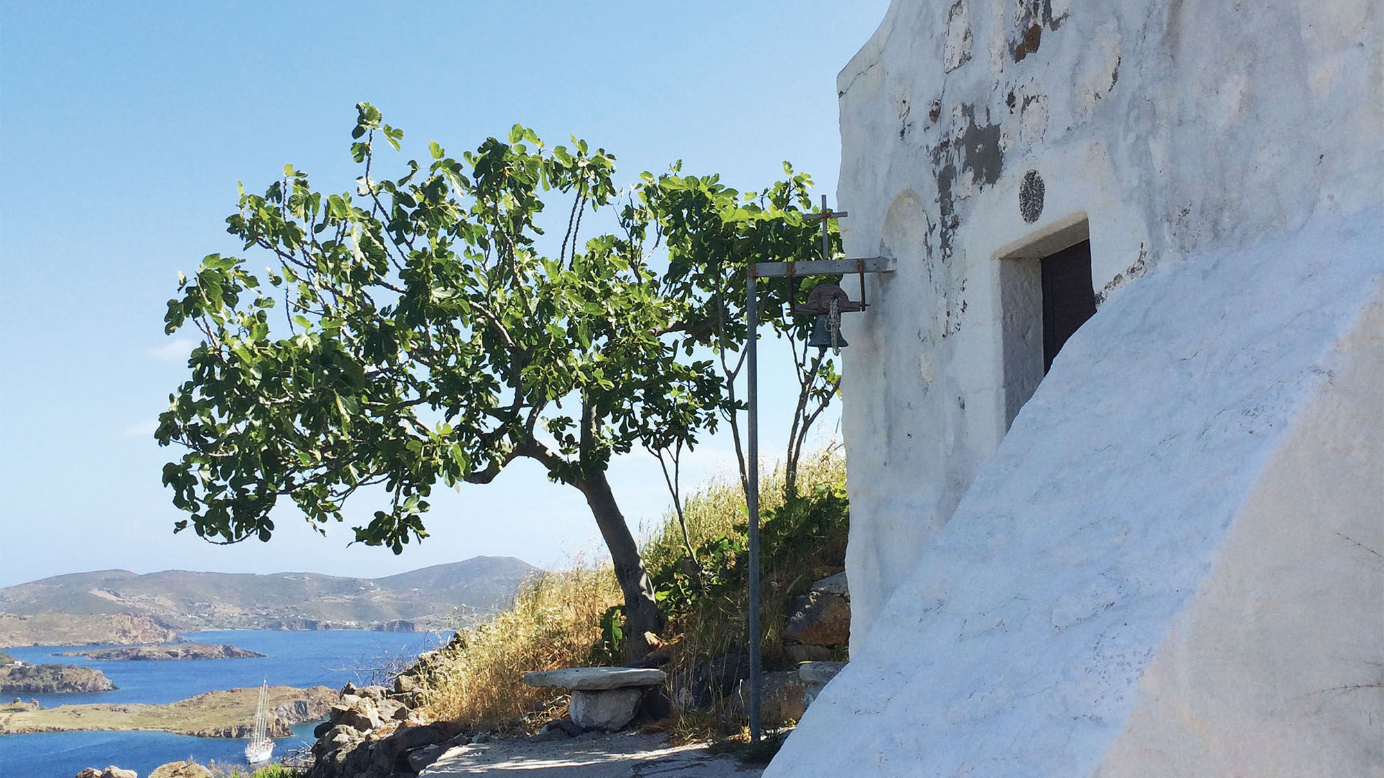A one-room church on a hiking trail in Patmos, Greece.