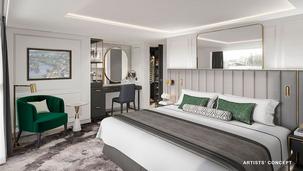 A deluxe bedroom. All accommodations will be above the water line. A deluxe bedroom. All accommodations will be above the water line.