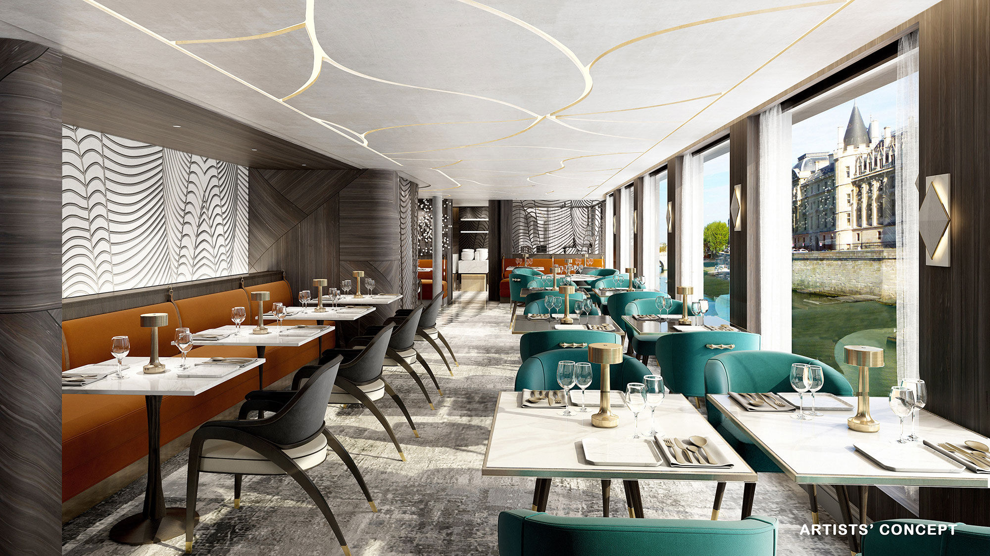 The elegant Waterside restaurant as it will appear on the Ravel and the Bach.
