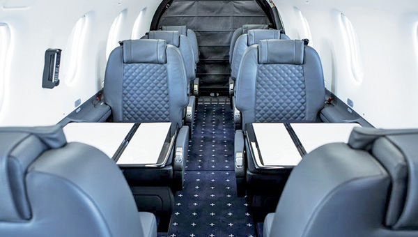The interior of a Surf Air plane for intra-California flights.