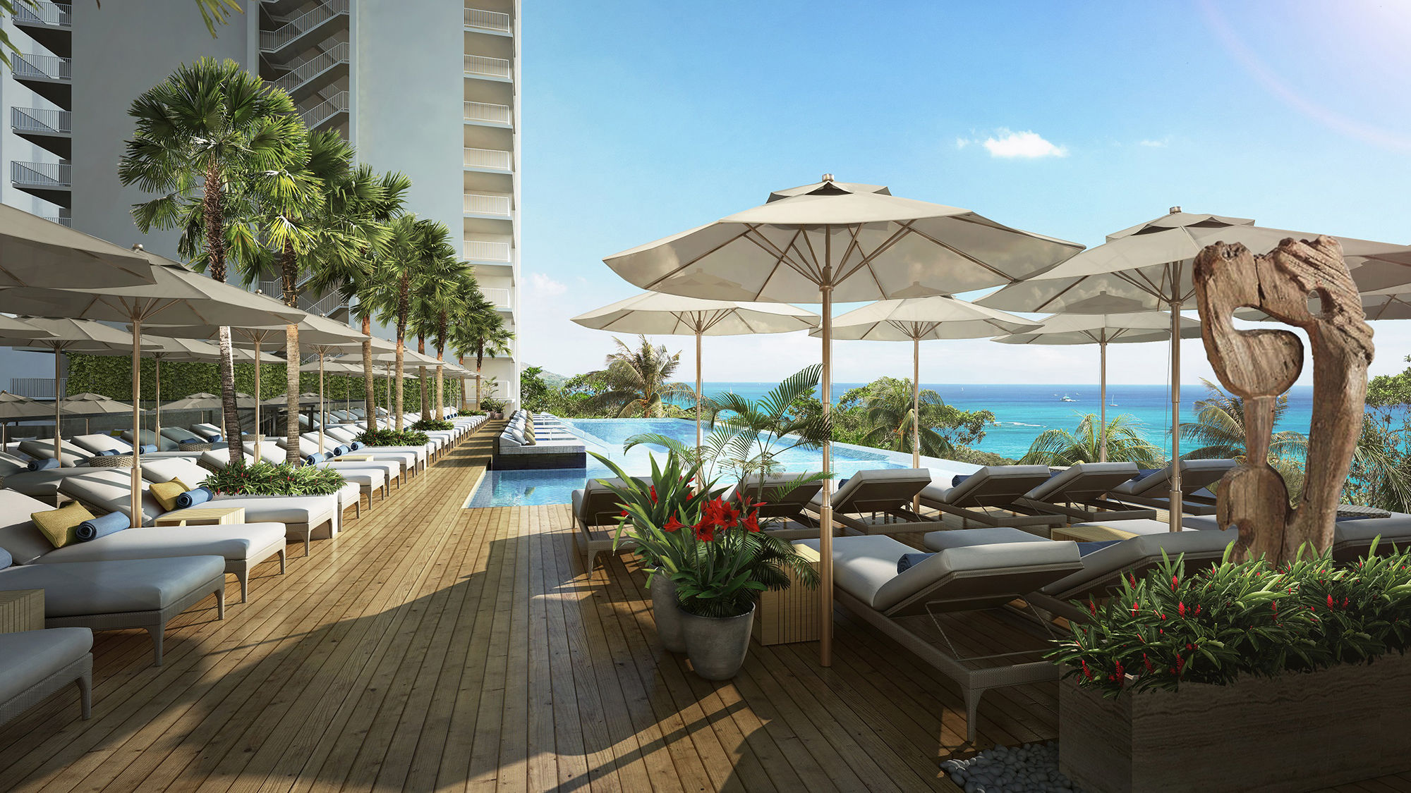 The Pacific Beach Hotel in Waikiki is set for an 18-month overhaul, after which it will be renamed  the Alohilani Resort at Waikiki Beach. Pictured, a rendering of the upgraded pool area.