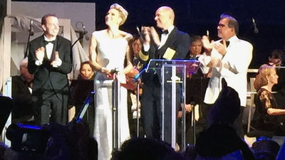 From left, Regent Seven Seas president Jason Montague, godmother Princess Charlene of Monaco, Seven Seas Explorer Capt. Stanislas De Lacombe and Norwegian Cruise Line Holdings CEO Frank Del Rio.
