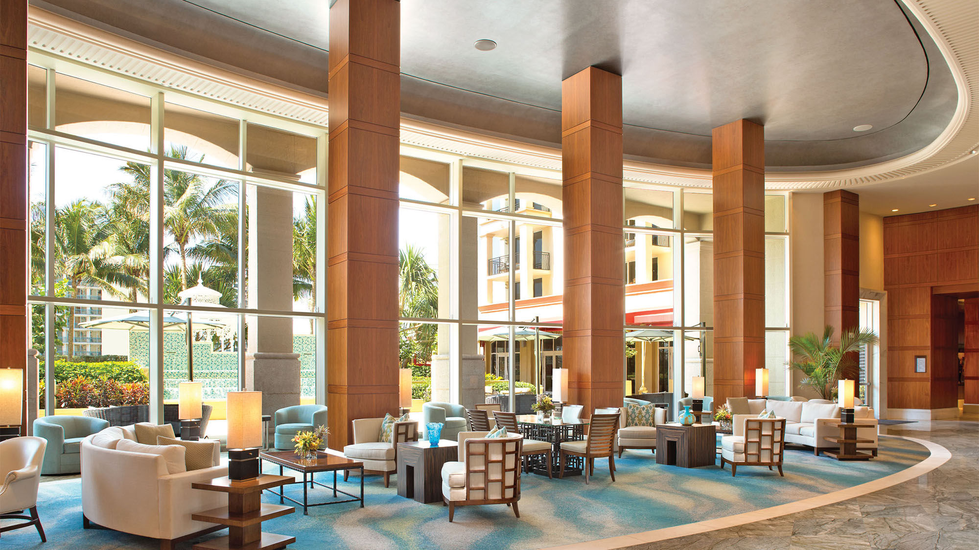 The refurbished lobby at the Palm Beach Marriott Singer Island Beach Resort & Spa.