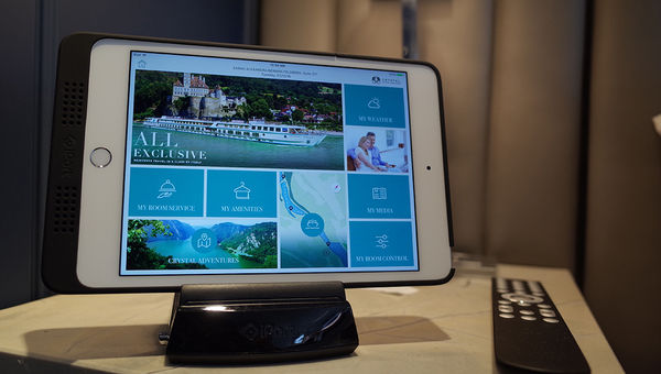 In-room iPads aboard the Crystal Mozart can summon your butler or room service, book excursions, operate the TV and control the temperature. In-room iPads aboard the Crystal Mozart can summon your butler or room service, book excursions, operate the TV and control the temperature.