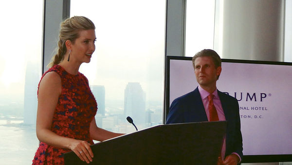 Ivanka and Eric Trump spoke at the Trump SoHo hotel in New York at an event showcasing the upcoming Trump International Hotel Washington, D.C. Ivanka and Eric Trump spoke at the Trump SoHo hotel in New York at an event showcasing the upcoming Trump International Hotel Washington, D.C.