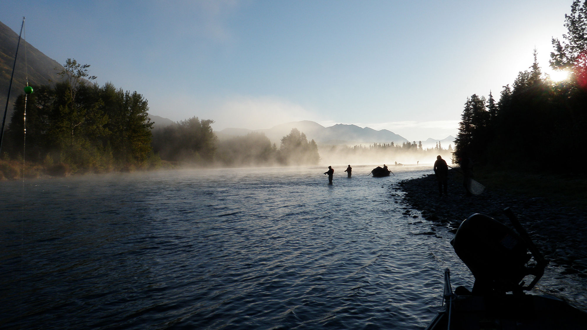 Looking up the Kenai River at the Russian River boat ramp area.