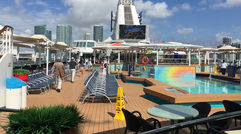 Royal Caribbean International recently spent $50 million to refurbish the Empress of the Seas. It originally joined Royal in 1989 as the Nordic Empress and had been sailing for Pullmantur until earlier this year. The 1,602-passenger ship is currently doing 4- and 5-day Caribbean cruises from Miami through Oct. 29, but Royal expects to use it for cruises to Cuba once the Cuban government gives permission. Shown here is the pool deck.
