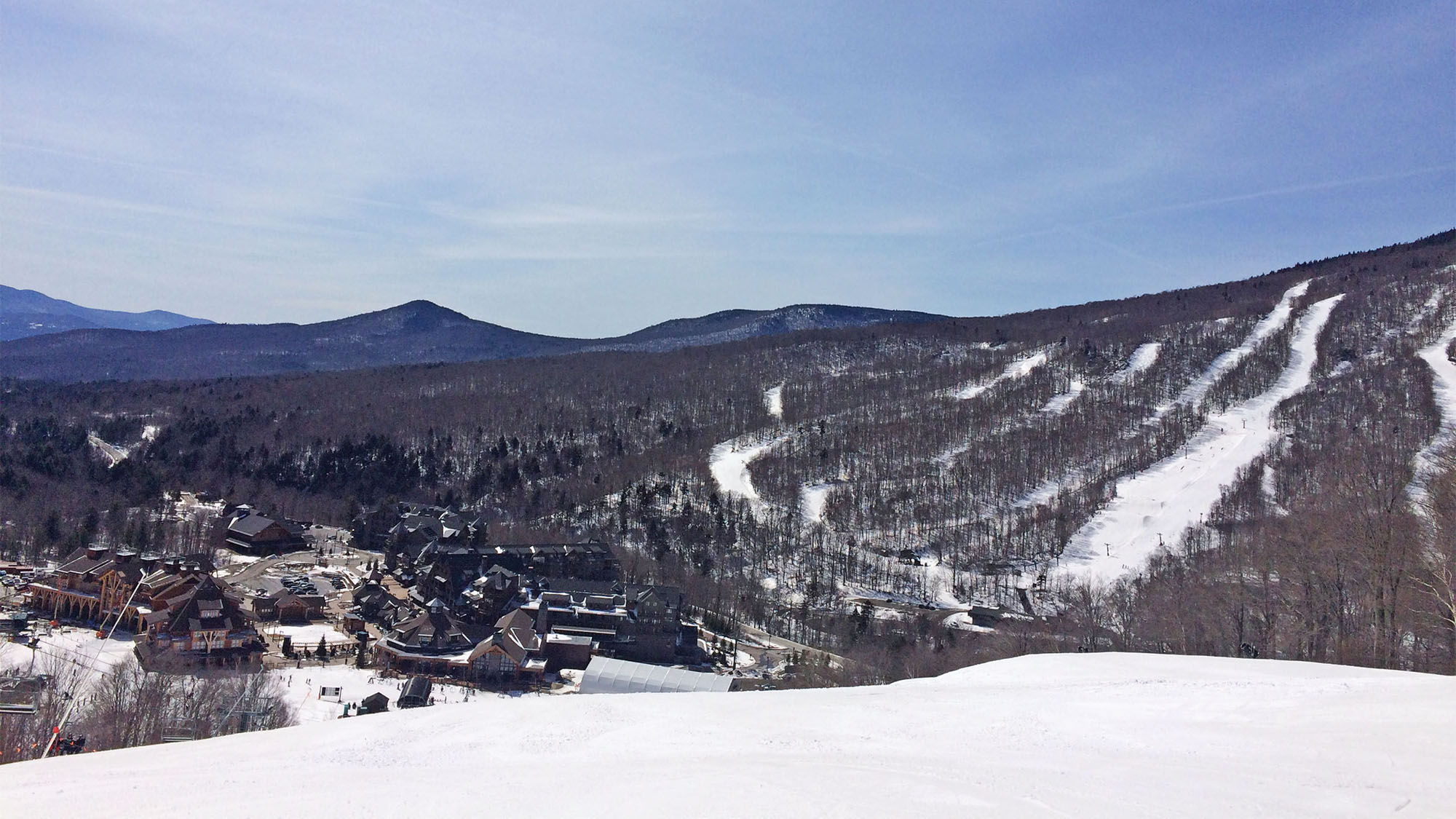 A view of the Spruce Peak base at Stowe Mountain Resort in Vermont.