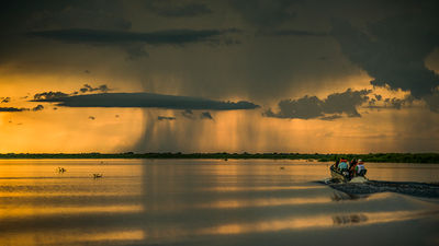 Sunset on the waters in the Pantanal region.