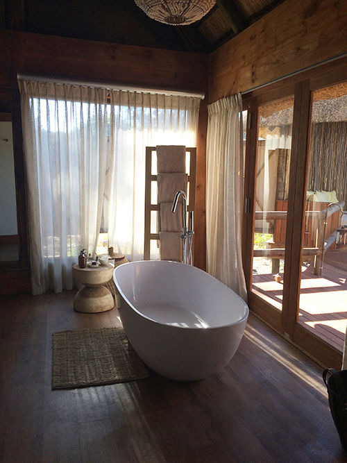A renovated bathroom at Sanctuary Retreats' Chief's Camp in Botswana.